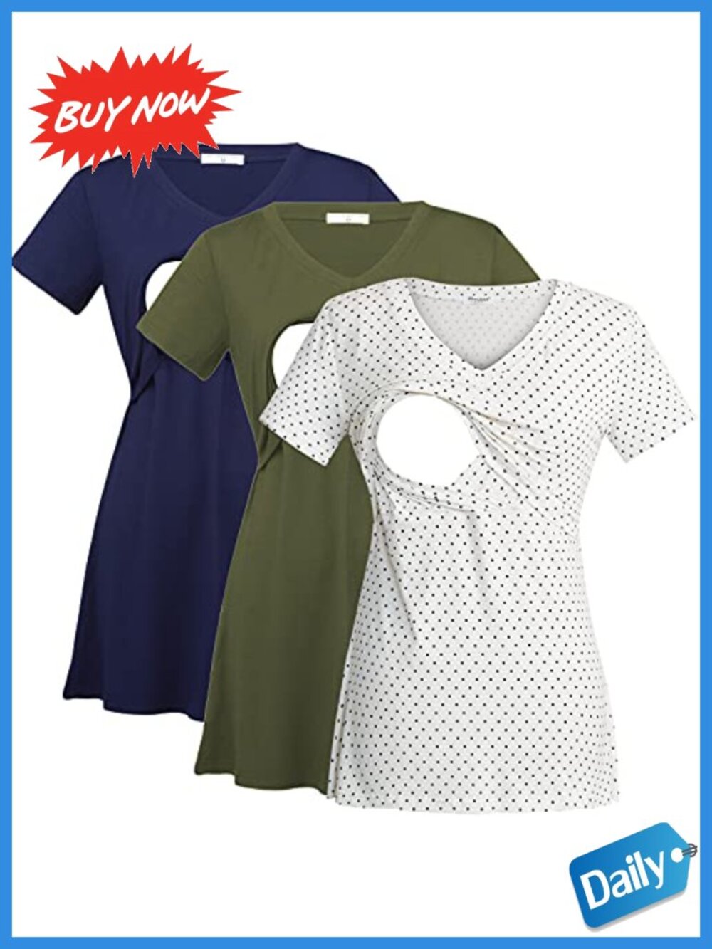 Modal Rayon Spandex V-Neck Nursing Tank Top Maternity Tee 3 Pack